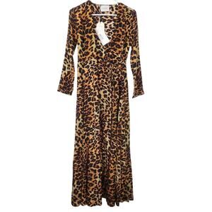 we are Leone Leopard Wrap Dress Size XS/Small Long Sleeve Maxi NWT 100% Silk